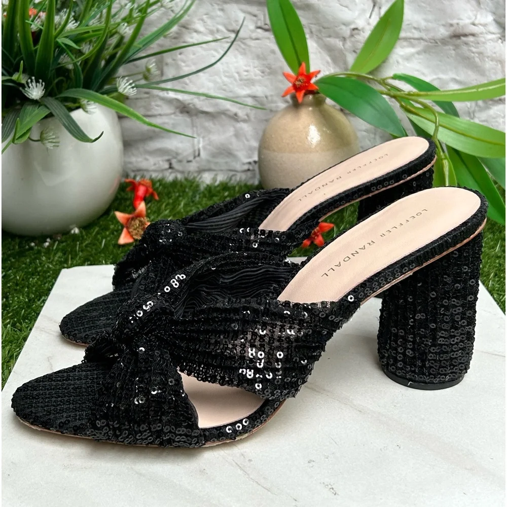 Loeffler Randall Black Sequin Knotted Mule Heels